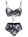 Gothique Crâne Imprimé Cordon Ensemble Bikini Noire Années 1980 2