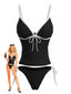 Tankini À Bretelles Contrastant Noire Années 1980