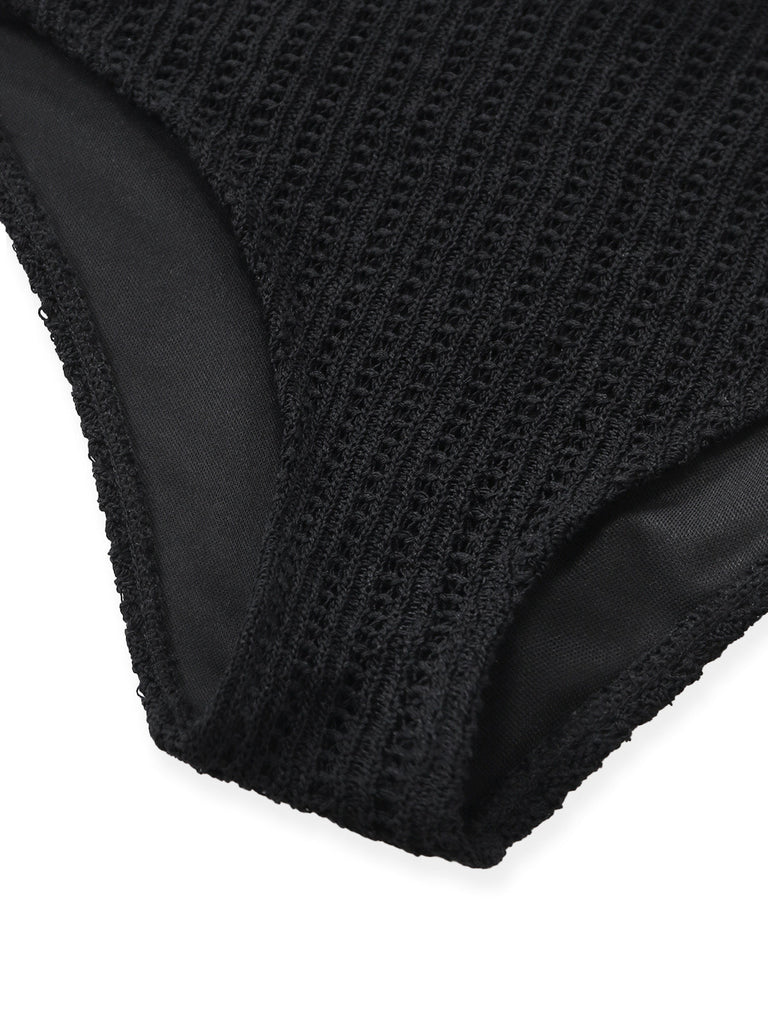 Crochet Croisé Sans Manches Tricot de Bain Robe Noire Années 1980 6