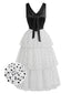 [Prévente] Robe volants étagés mousseline pois noirs et blancs années 1940