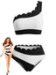 Ensemble Bikini Asymétrique à Festons Noir & Blanc Années 50