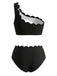 Ensemble Bikini Asymétrique à Festons Noir & Blanc Années 50