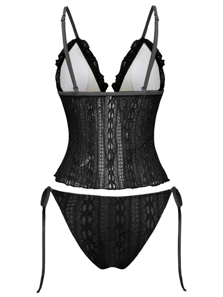 Black_1940s_Lace_Knit_Double-Layer_Fabric_Bikini_Back_View