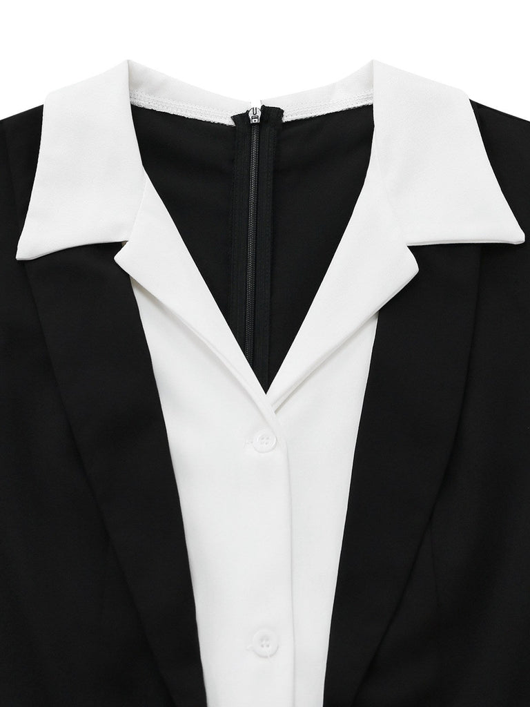 Black blazer with white shirt collar on a white background