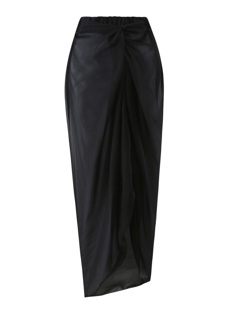 Black satin skirt on a white background