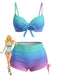 Ensemble bikini short de bain à lacets dégradé années 60