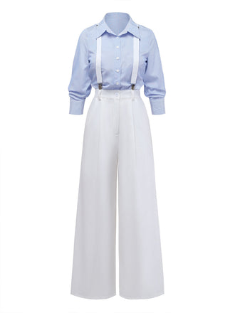 [Prévente] 2PCS Combinaison bleue rayée bretelles amovibles années 1930