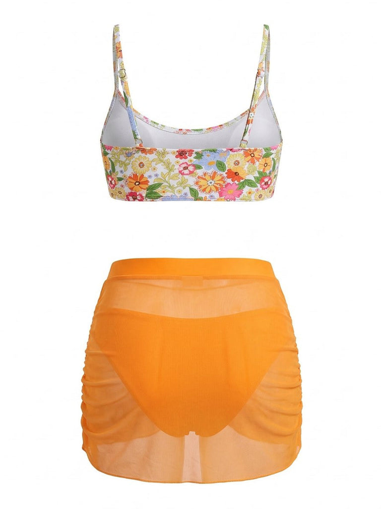 Ensemble Tankini Floral à Boucle Métal en U Taille Haute années '60 3