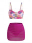 Ensemble tankini taille haute motif floral et boucle en métal forme U années 60
