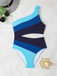 Bleu Asymétrique Rayé Blocs de Couleur Maillot de Bain Une Pièce Années 1940 4
