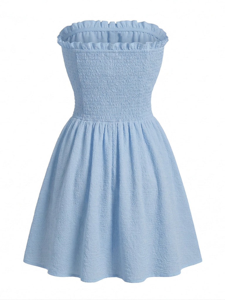 Uni Bustier Mini Robe Bleue Années 1940 3
