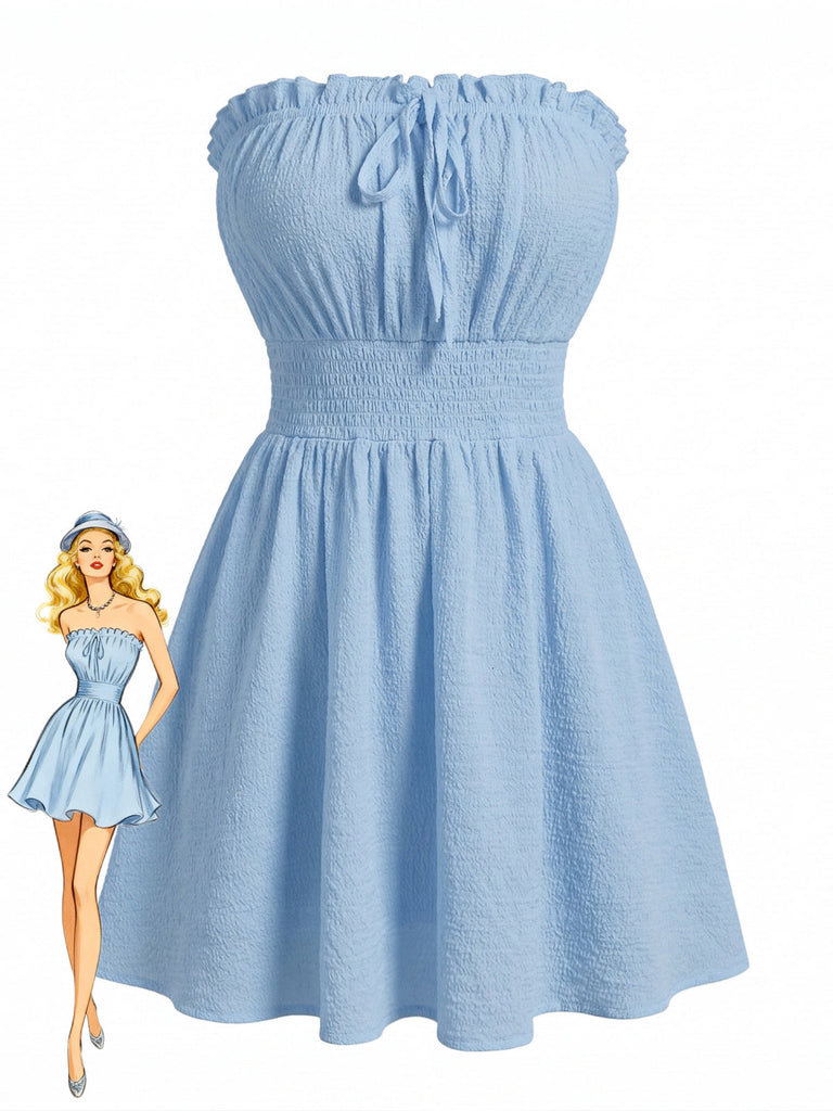Uni Bustier Mini Robe Bleue Années 1940