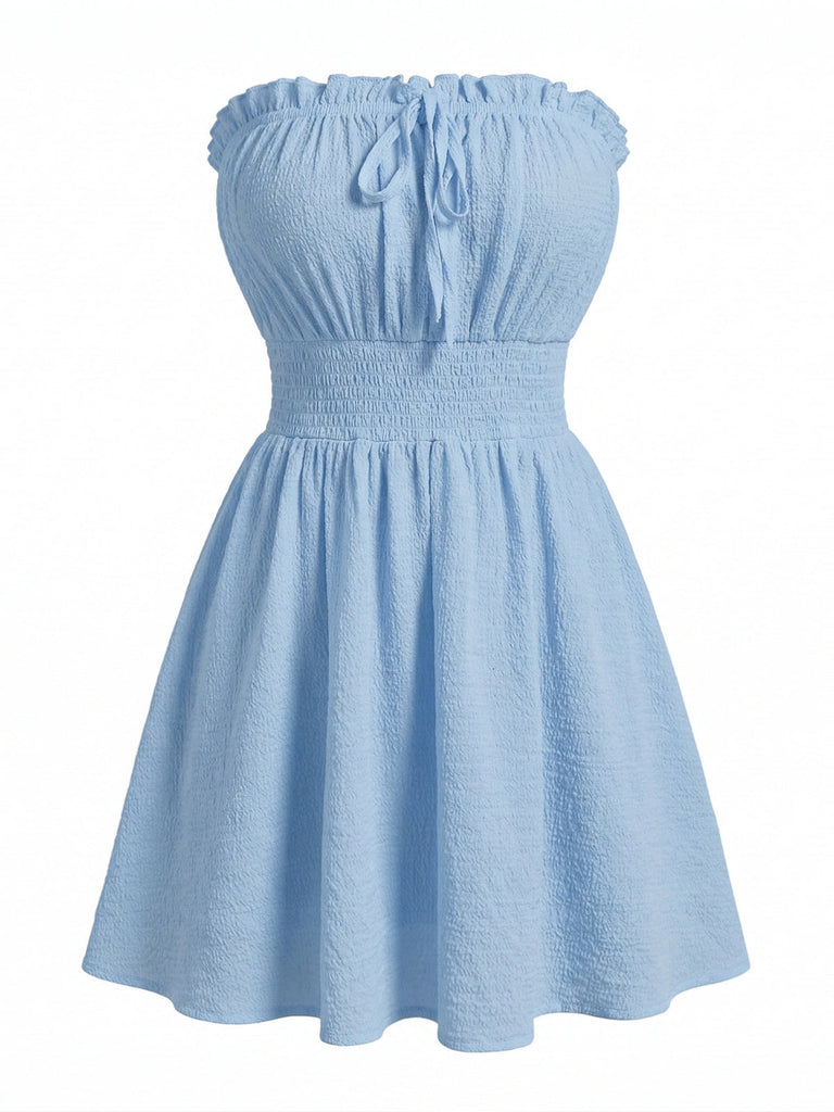 Uni Bustier Mini Robe Bleue Années 1940 2