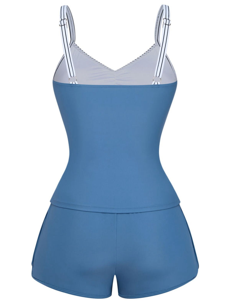 [Prévente] Maillot de bain rayé bleu poches et fronces années 1940