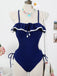 Maillot de Bain Une Pièce à Volants Pendentif Coquillage Bleu Années 1940 4