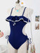 Maillot de Bain Une Pièce à Volants Pendentif Coquillage Bleu Années 1940 5