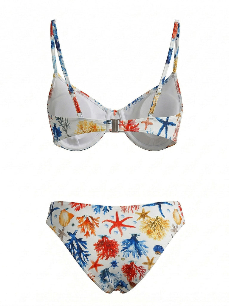 Ensemble Bikini Corail Étoile de Mer Imprimé Bleu Années 1950 3