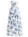 Robe Longue Bustier à Baleines Étagée Florale Bleue Années 1930