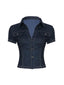 Chemise Courte Col Revers Denim Bleu Années 60