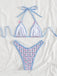 Ensemble Bikini Triangle Halter Vichy Floral avec Nœud Bleu Années 60