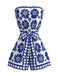 Combishort Bustier Ceinturé Floral Bleu Années 1970