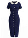 [Prévente] Robe Tricoté Col Claudine Bleue Années 1960 2