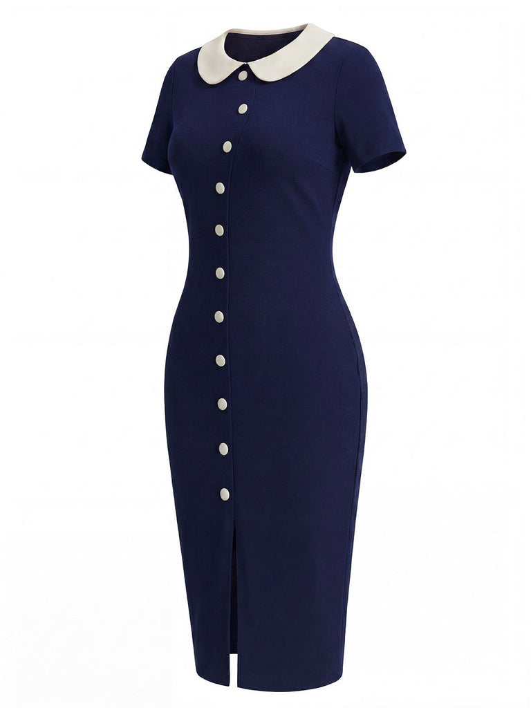 [Prévente] Robe Tricoté Col Claudine Bleue Années 1960 3