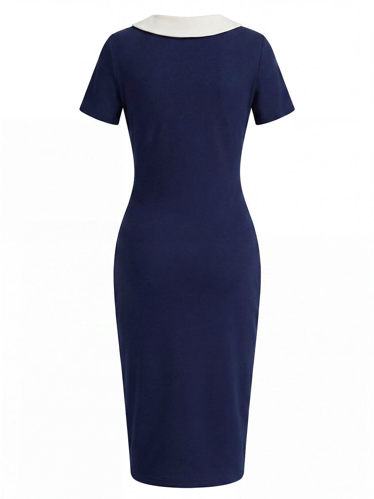 [Prévente] Robe Tricoté Col Claudine Bleue Années 1960 4