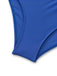 Blue one-shoulder cutout swimsuit gusset detail displaying quality construction and comfortable fit for active swimming