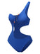 Blue one-shoulder cutout swimsuit side view highlighting flattering silhouette and modern design for resort wear