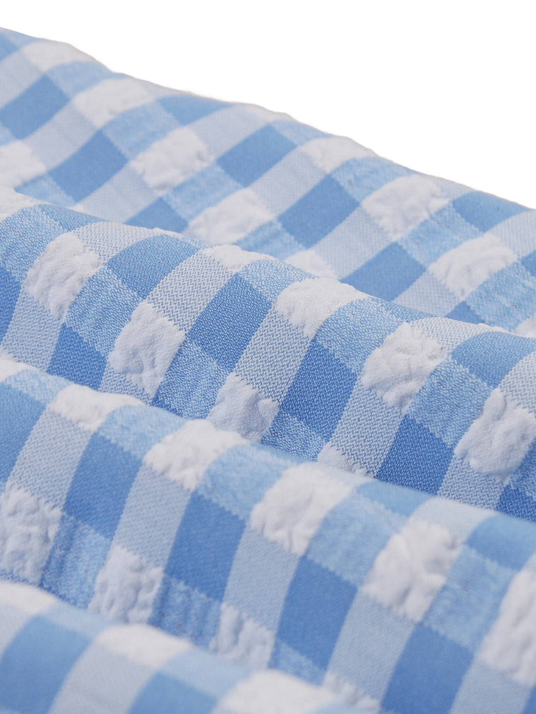 Blue 1950s Plaid Ruffle Swing Dress