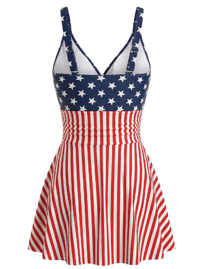 Maillot de Bain Une Pièce Rayé Étoiles Bleu & Rouge Années 1940