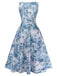Blue floral strapless dress on a white background