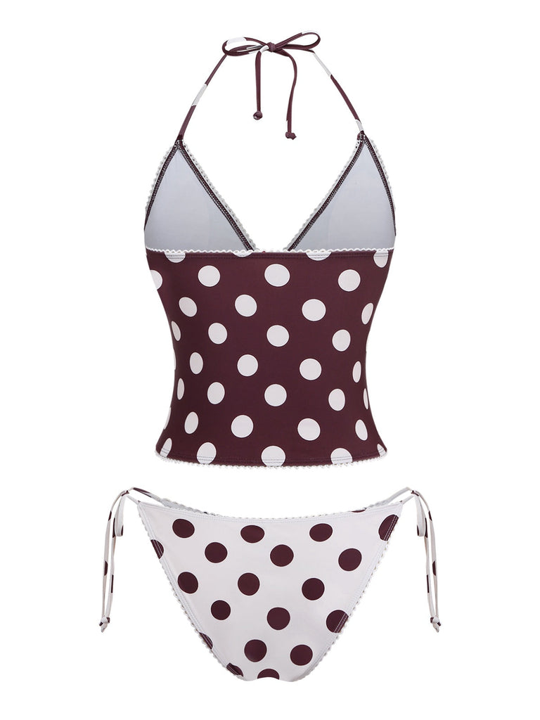 Brown-1940s-Polka-Dot-Halter-Tankini-Set-back-view