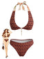 Ensemble bikini dos nu réversible à motif floral marron années 1940