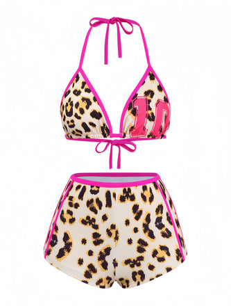 Brown 1950s Leopard Spaghetti Strap Tankini - vintage fashion, retro style