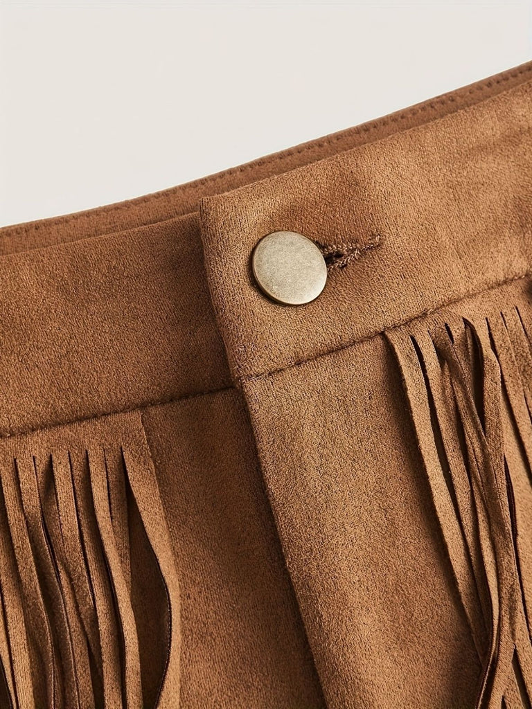 Short à Franges en Daim Vintage Marron Années 60