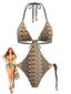 Maillot de Bain Une Pièce Marron Bohème Froncé Années 1970