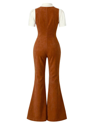 Brown suede jumpsuit on a white background