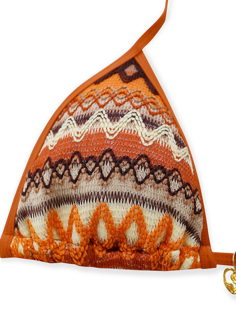 Bohème Géométrique Tricot Halter Ensemble Bikini Années 1970 4