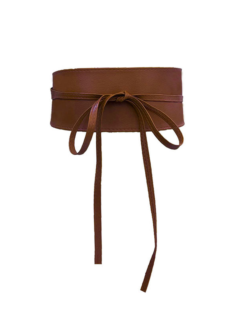 Brown-Vintage-PU-Leather-Bow-Wide-Waistband