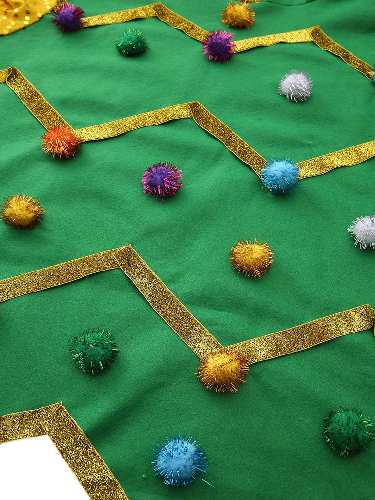 Sweatshirt à capuche sapin de Noël années 1950 avec pompons colorés