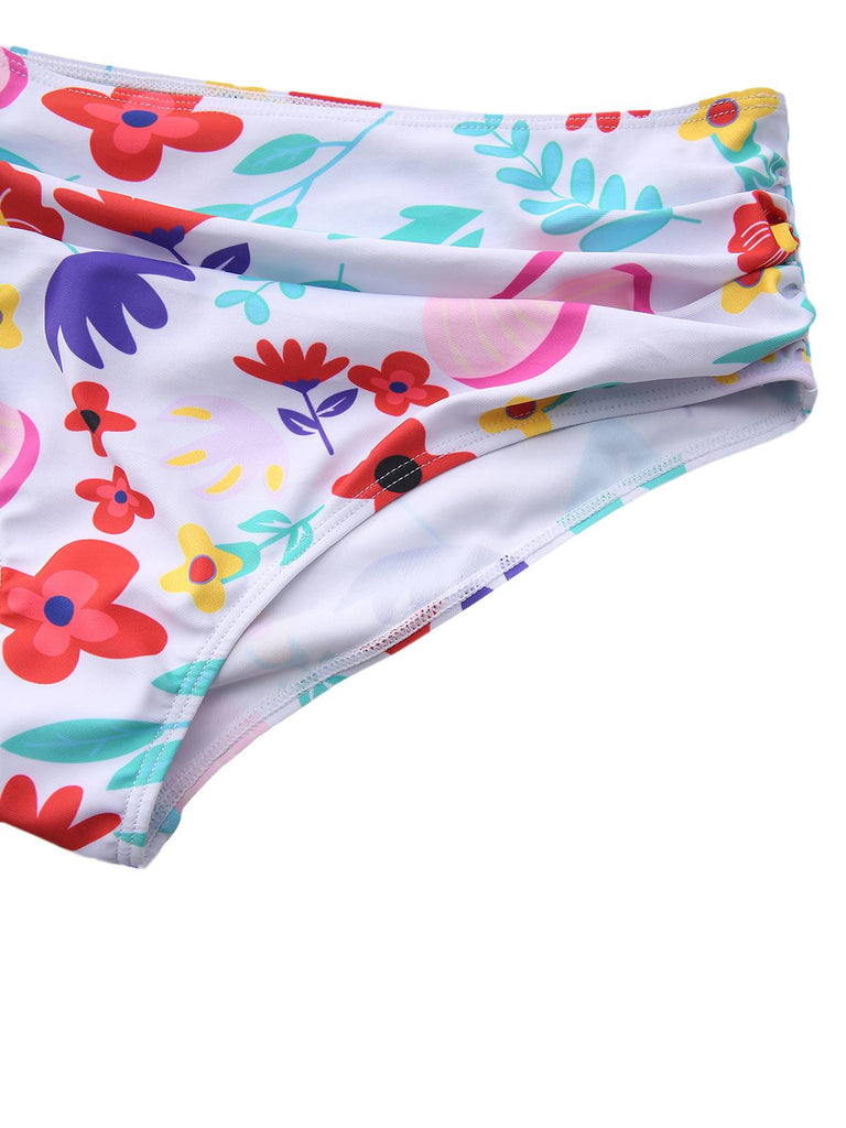 Maillot de bain bikini taille haute à fleurs vert menthe années 1940