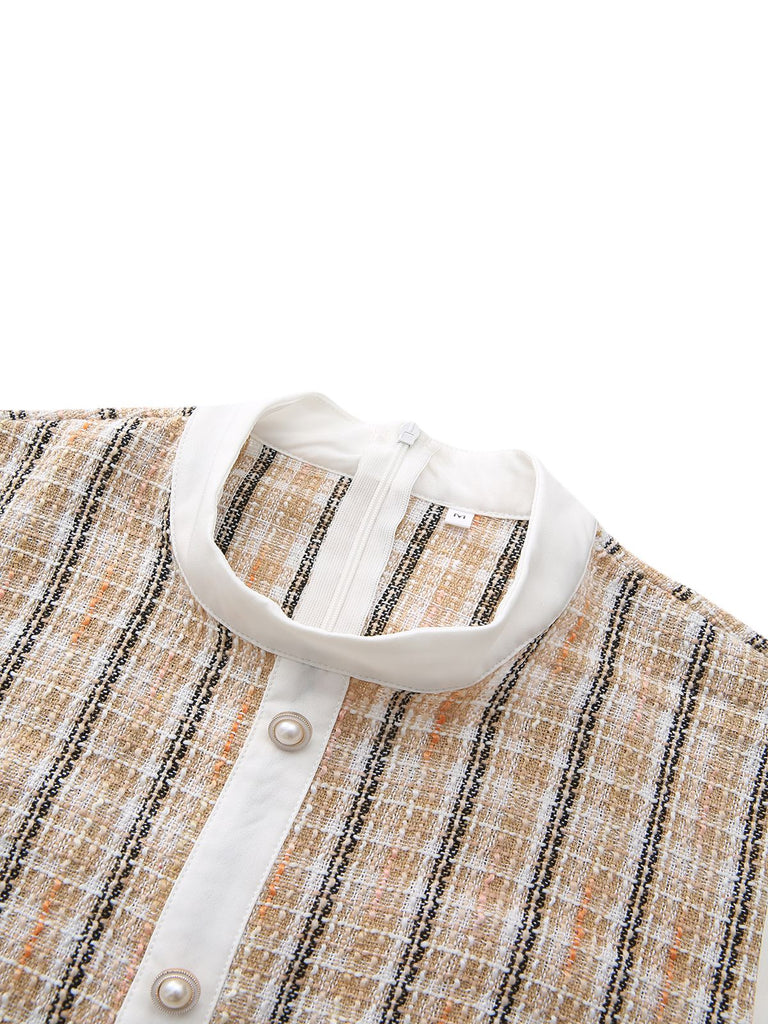 Robe patchwork kaki style vintage à manches longues années 1940