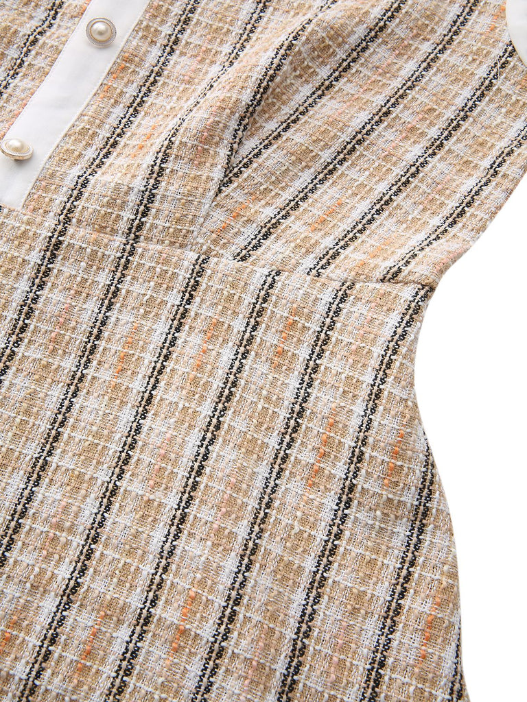 Robe patchwork kaki style vintage à manches longues années 1940