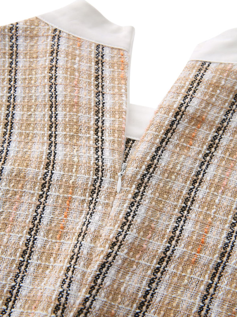 Robe patchwork kaki style vintage à manches longues années 1940