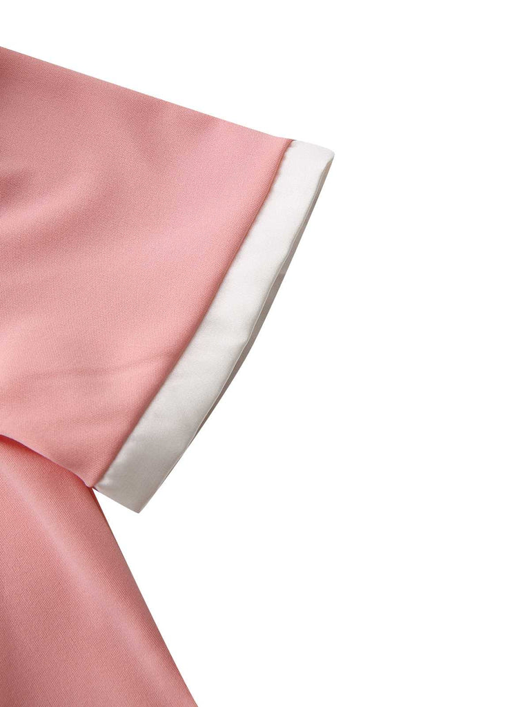 Robe moulante nœud et col rond colorblock années 60