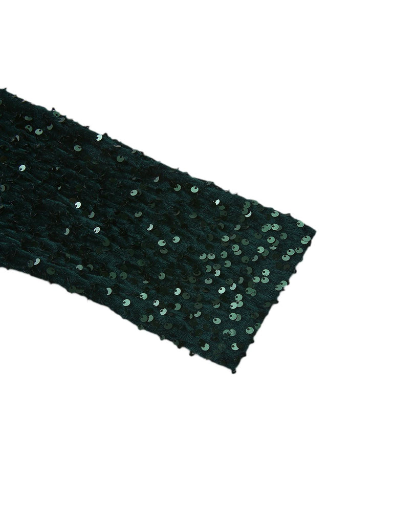 Robe longue à sequins vert foncé manches longues années 40