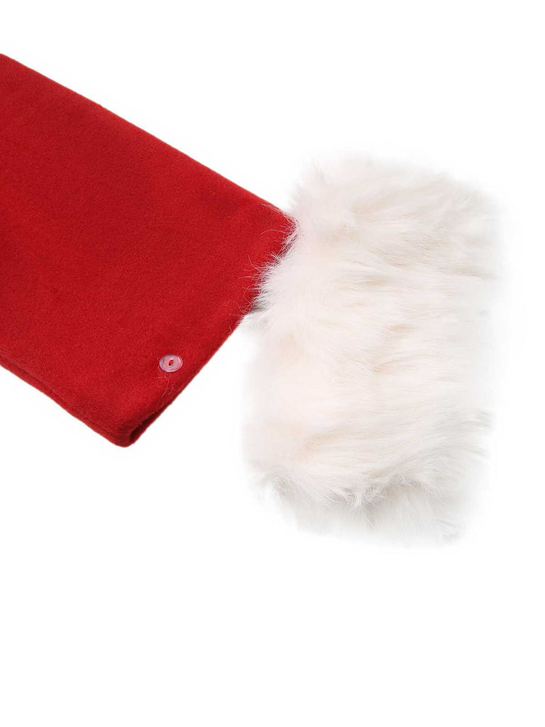 Manteau rouge à bordure en fausse fourrure et boutons en cristal des années 1980