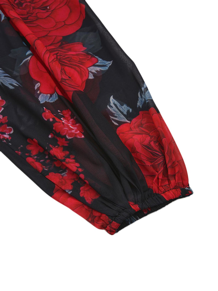 Robe moulante fleurs style thé français épaules dénudées années 1960